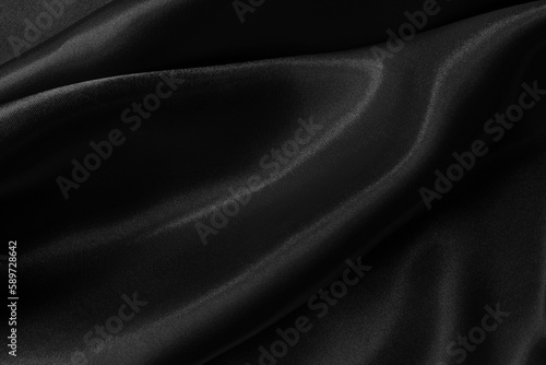 Black grey fabric texture background, detail of silk or linen pattern.