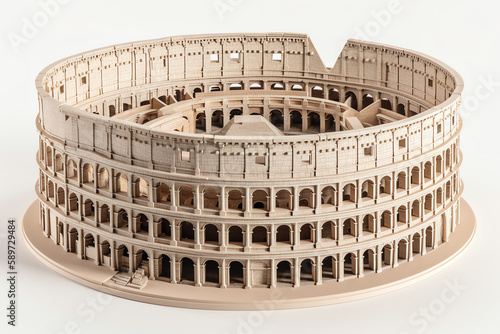 Colosseum in Rome, isolated white object. generative AI