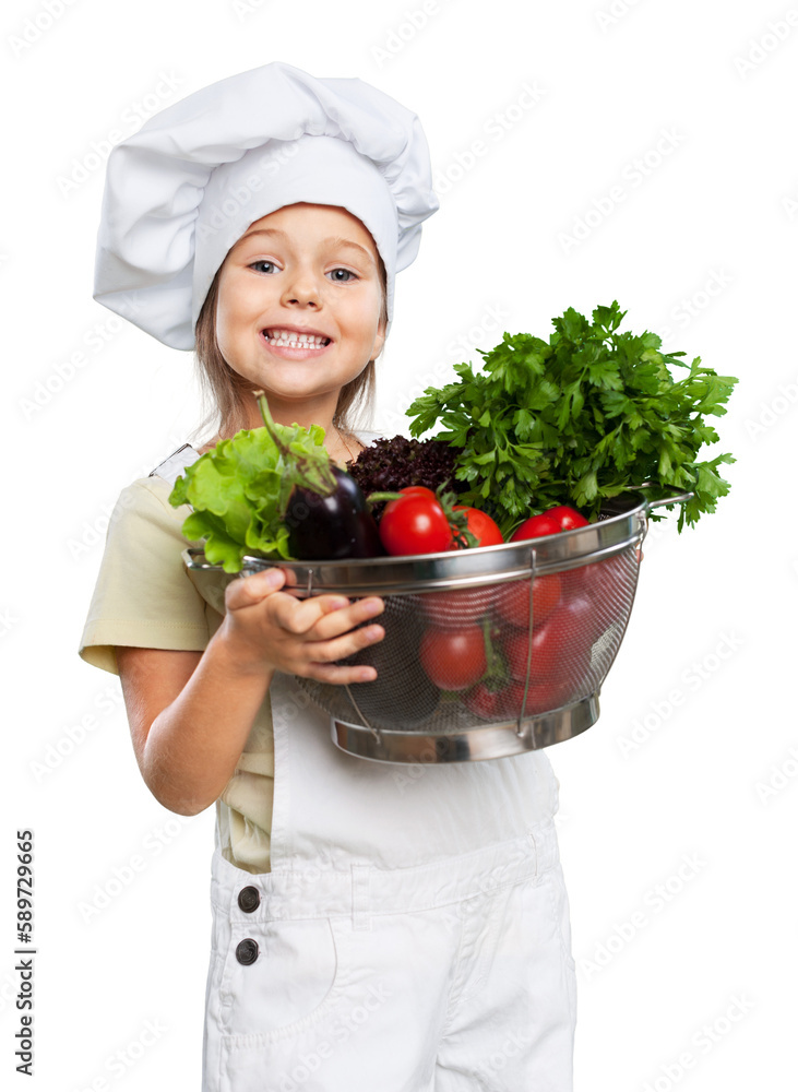 Young cute girl with bowl full of vegetables isolated on white background Young cute girl with bowl full of vegetables isolated on white background