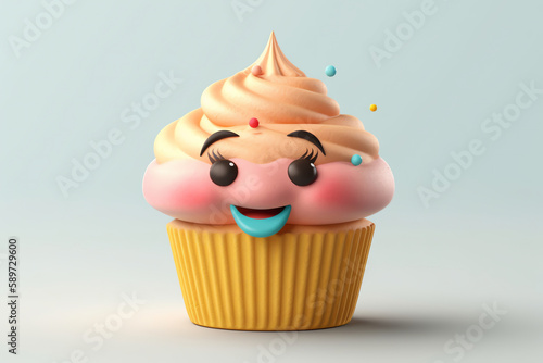 happy cupcake, isolated object. generative AI
