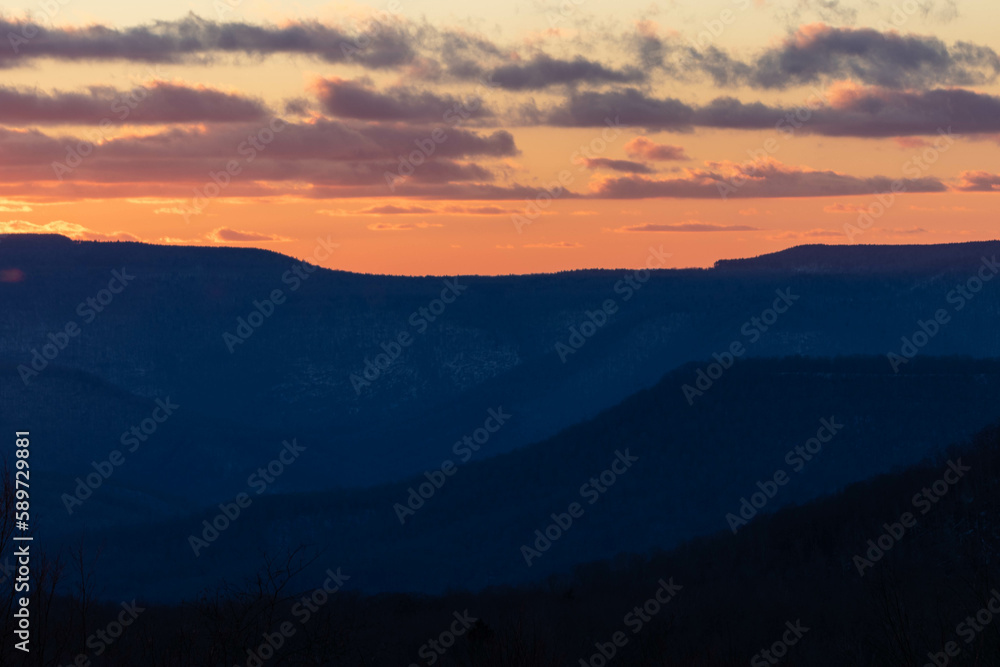 Telephoto View of West Virginia Mountains at Sunset