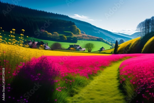 Illustration of a flower meadow in spring. generative AI