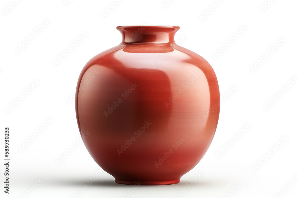 A beautiful red ceramic vase, isolated object. generative AI