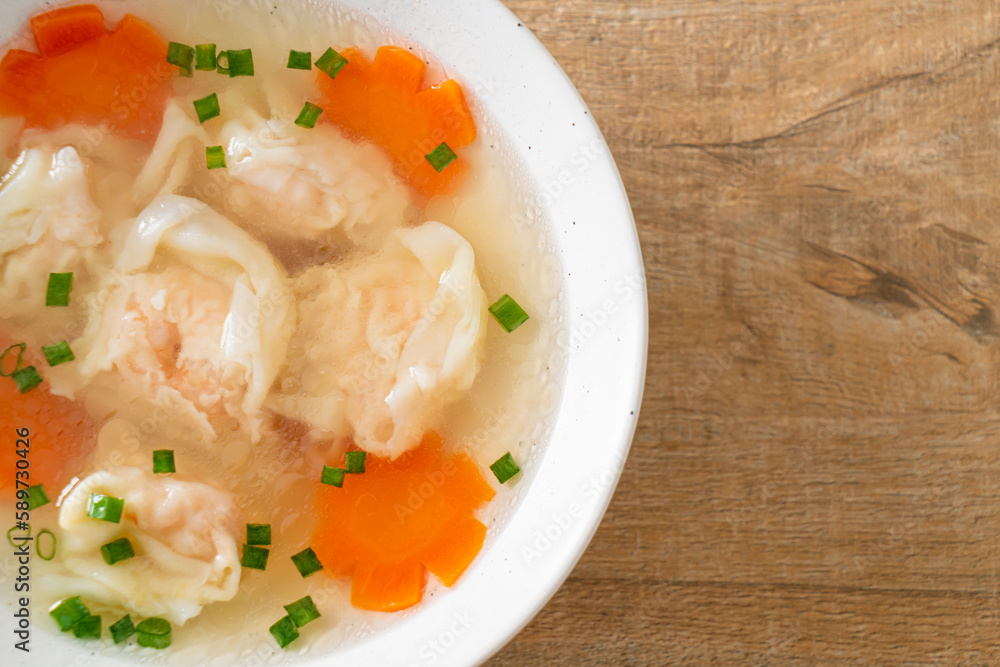 shrimp dumpling soup in white bowl shrimp dumpling soup in white bowl
