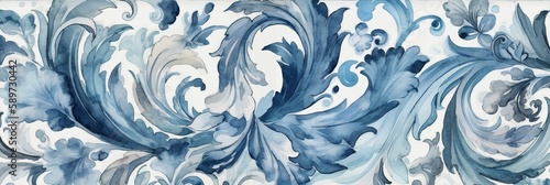 blue and white watercolor pattern print