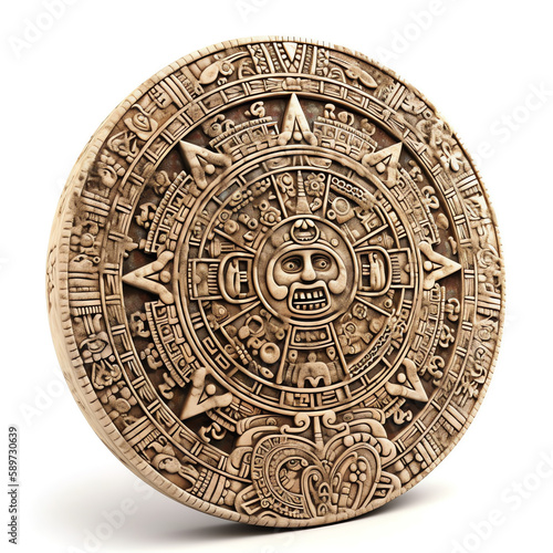 A hand-carved Aztec calendar stone. generative AI
