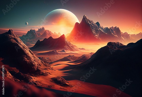 sunrise over the mountains of an other planet, generative AI
