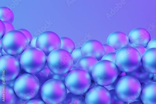 Abstract composition with a cluster of 3d spheres. Multicolored glossy bubbles, 3D illustration of balls. Trendy banner or poster design. Futuristic background