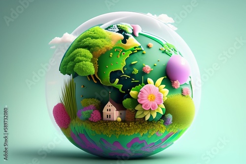 Earth Day Concept. ecological design. Illustration of Planet Earth. The concept of saving the Earth. Happy Earth Day, April 22, generative ai