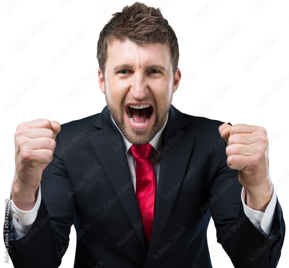 Handsome businessman wearing suit with facial expressions isolated on white