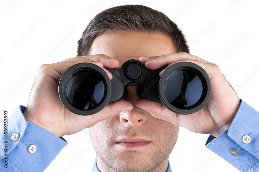Closeup of a Businessman Using Binoculars Closeup of a Businessman Using Binoculars