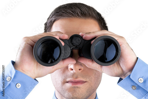 Closeup of a Businessman Using Binoculars