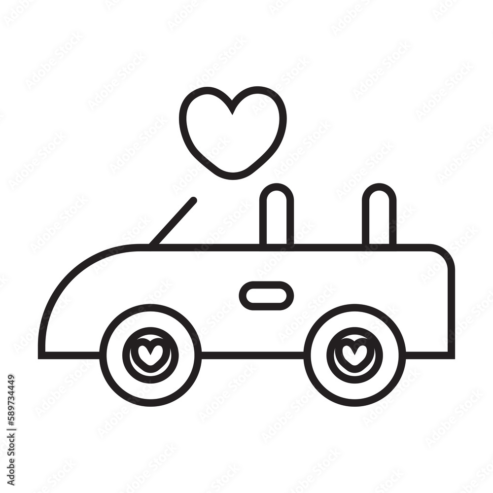 car with heart illustration with transparent background