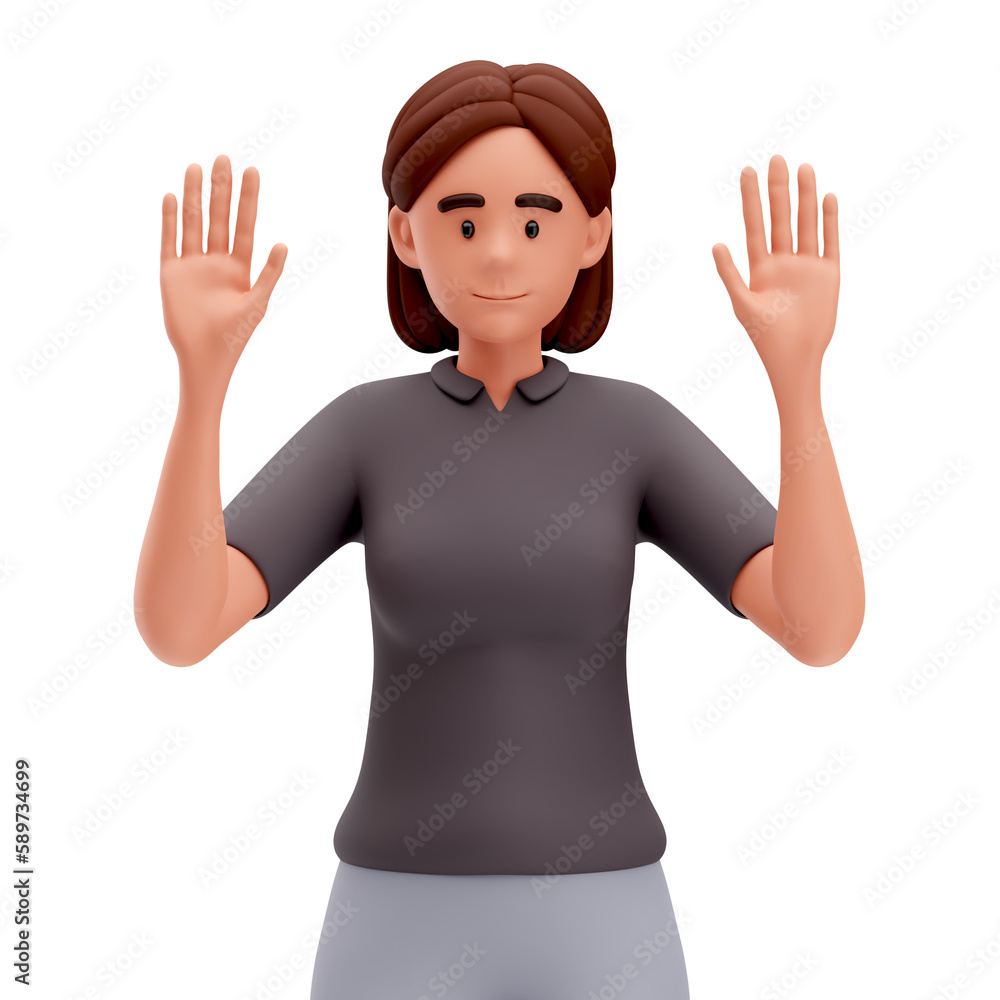 3d Illustration of Cartoon Girl Raised Both Hand 3d Illustration of Cartoon Girl Raised Both Hand
