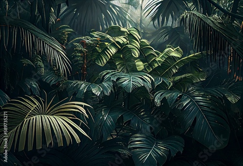 leafy jungle palms daylight. Generative AI