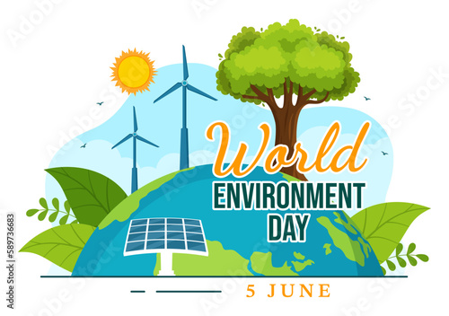 World Environment Day Illustration with Green Tree and Animals in Forest for Save the Planet or Taking Care of the Earth in Hand Drawn Templates