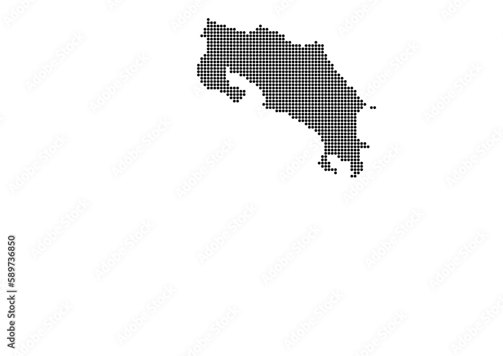 An abstract representation of Costa Rica using a mosaic of black dots. Illlustration suitable for digital editing and large size prints. 