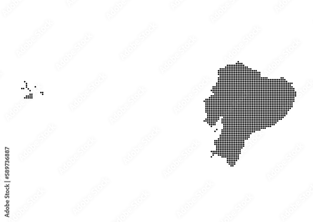 An abstract representation of Ecuador,Ecuador map made using a mosaic of black dots. Illlustration suitable for digital editing and large size prints. 