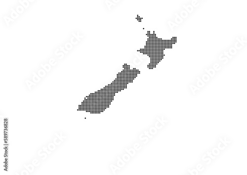 An abstract representation of New Zealand using a mosaic of black dots. Illlustration suitable for digital editing and large size prints. 