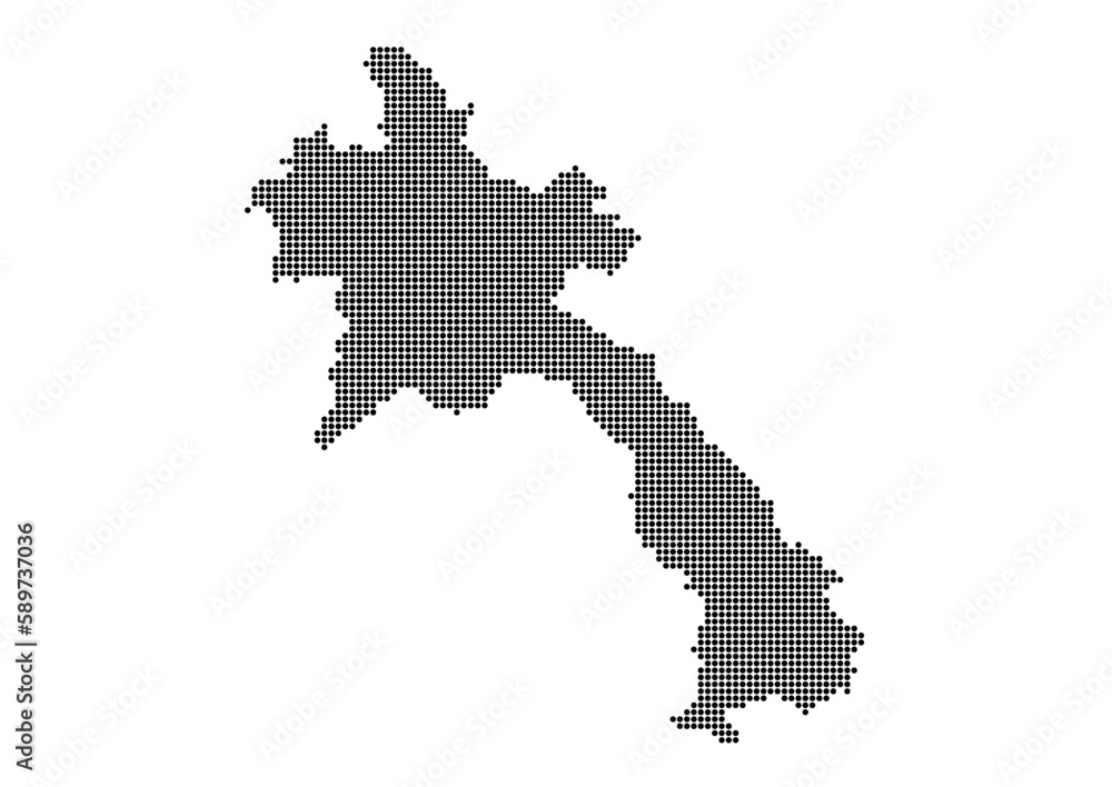 An abstract representation of Laos,Laos map made using a mosaic of black dots. Illlustration suitable for digital editing and large size prints. 