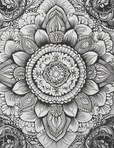 Mandala coloring book page, black and white, beautiful, graphical resource. Generative AI