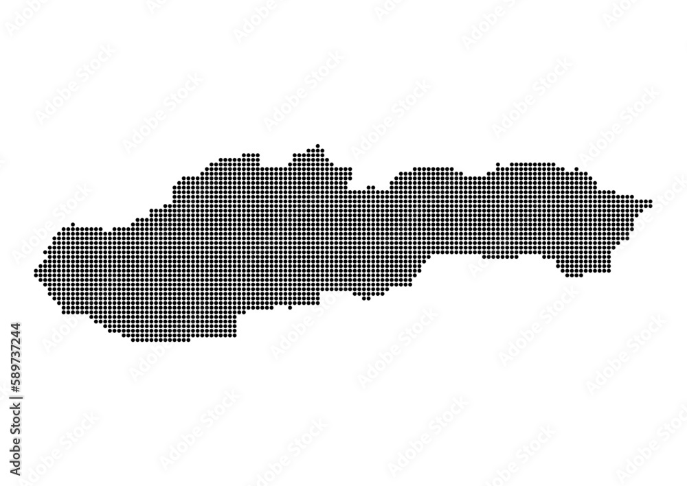 An abstract representation of Slovakia,Slovakia map made using a mosaic of black dots. Illlustration suitable for digital editing and large size prints. 