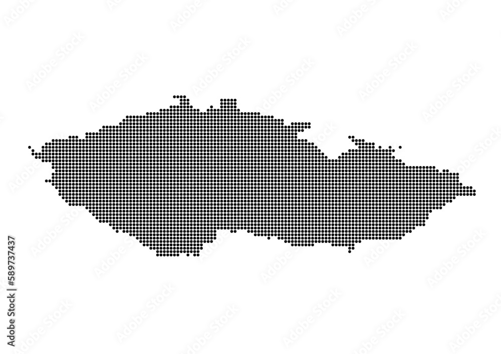 An abstract representation of Czech Republic using a mosaic of black dots. Illlustration suitable for digital editing and large size prints. 