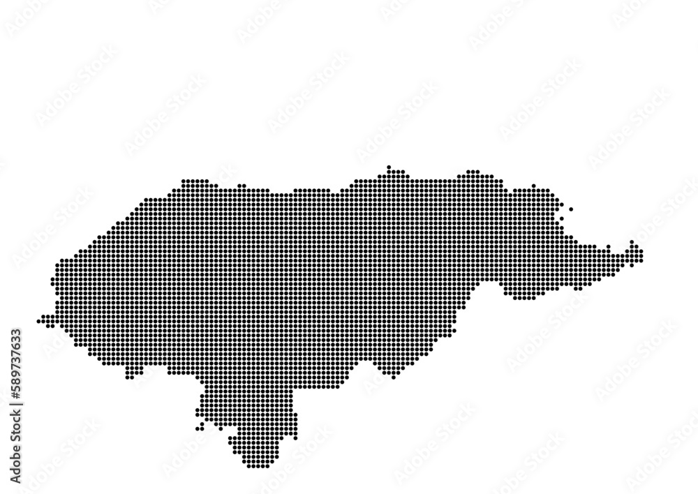 An abstract representation of Honduras,Honduras map made using a mosaic of black dots. Illlustration suitable for digital editing and large size prints. 