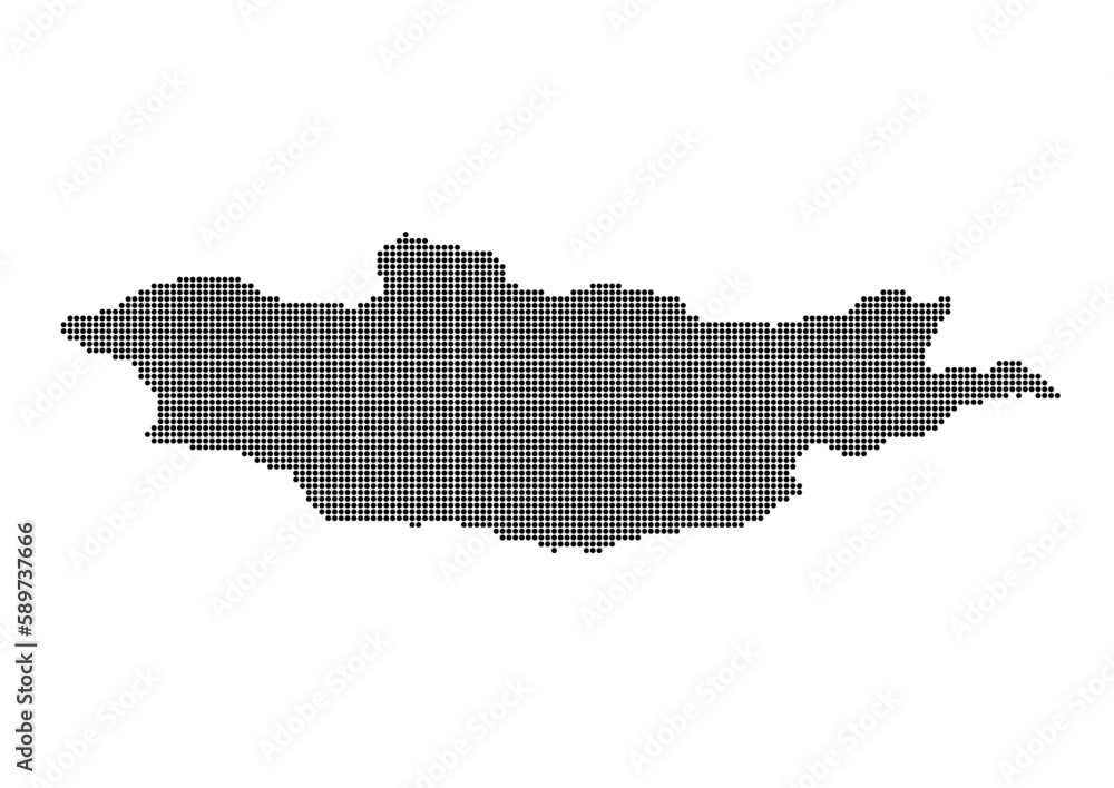An abstract representation of Mongolia,Mongolia map made using a mosaic of black dots. Illlustration suitable for digital editing and large size prints. An abstract representation of Mongolia,Mongolia map made using a mosaic of black dots. Illlustration suitable for digital editing and large size prints.