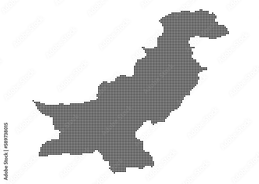 An abstract representation of Pakistan,Pakistan map made using a mosaic of black dots. Illlustration suitable for digital editing and large size prints. 
