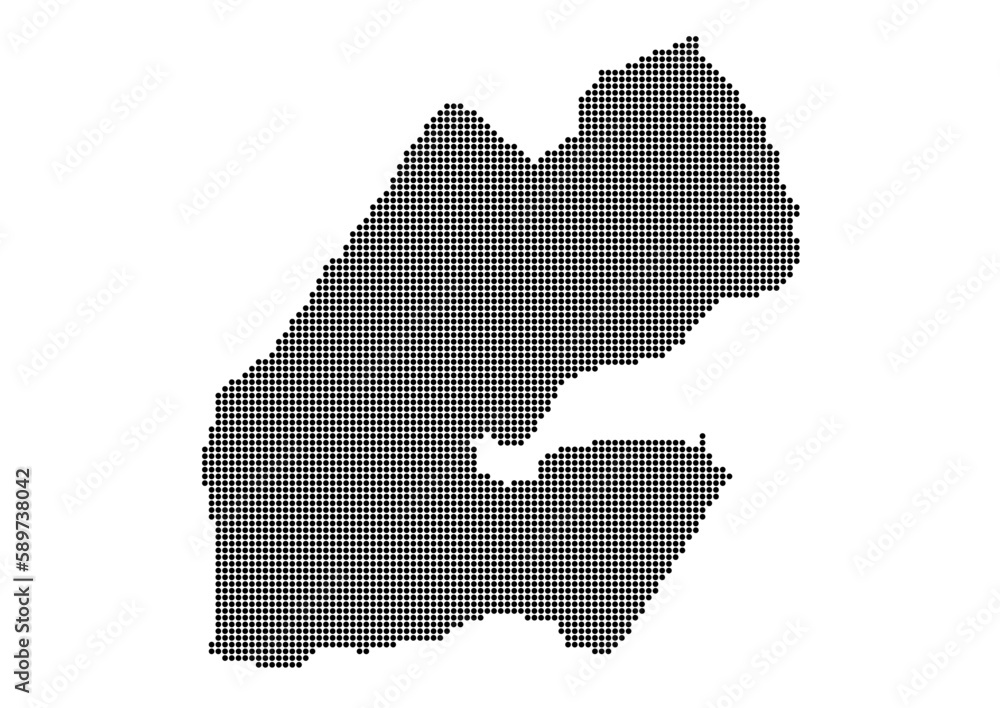 An abstract representation of Djibouti,Djibouti map made using a mosaic of black dots. Illlustration suitable for digital editing and large size prints. 