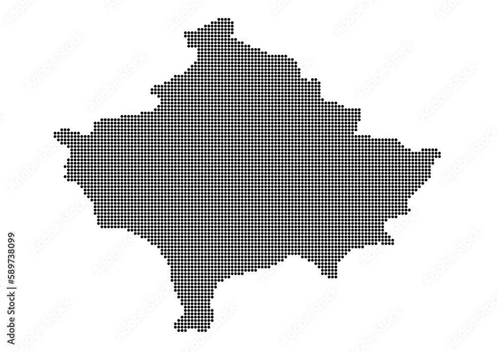 An abstract representation of Kosovo,Kosovo map made using a mosaic of black dots. Illlustration suitable for digital editing and large size prints. 