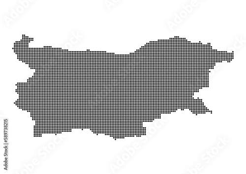 An abstract representation of Bulgaria,Bulgaria map made using a mosaic of black dots. Illlustration suitable for digital editing and large size prints. 