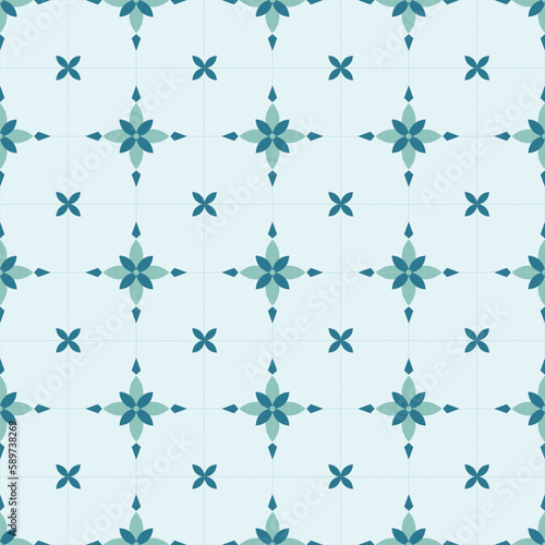 In this seamless pattern  green-blue tone flowers in warm tones on a blue background. Make it looks beautiful and attractive.