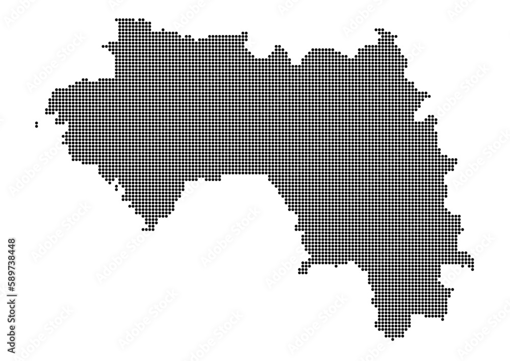 An abstract representation of Guinea,Guinea map made using a mosaic of black dots. Illlustration suitable for digital editing and large size prints. 