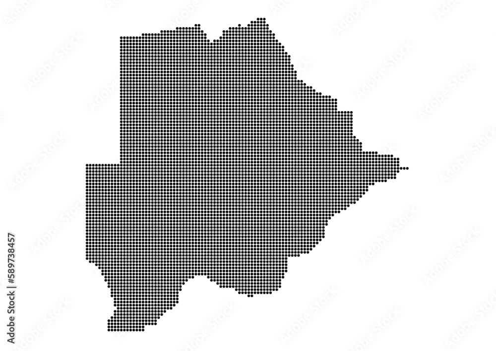 An abstract representation of Botswana,Botswana map made using a mosaic of black dots. Illlustration suitable for digital editing and large size prints. 