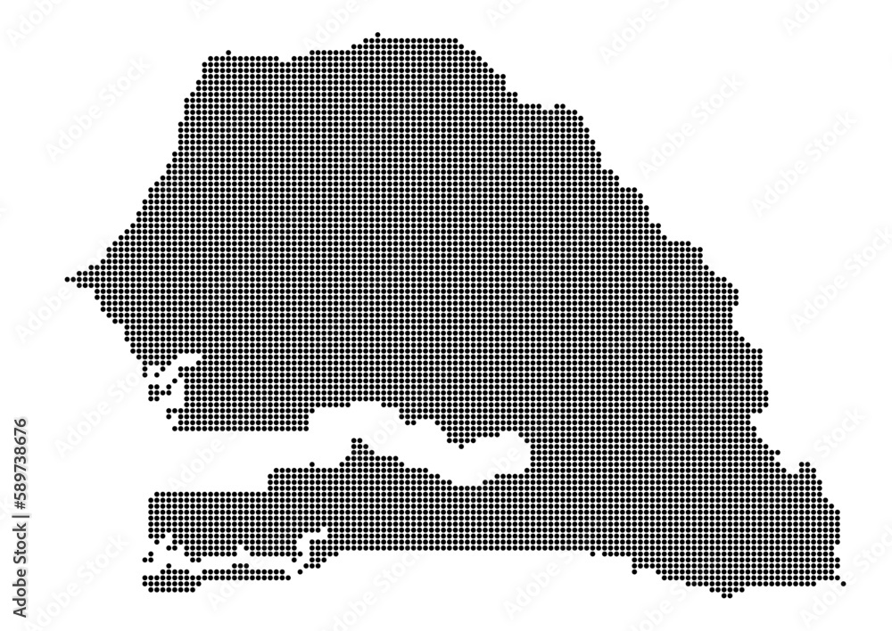 An abstract representation of Senegal,Senegal map made using a mosaic of black dots. Illlustration suitable for digital editing and large size prints. 