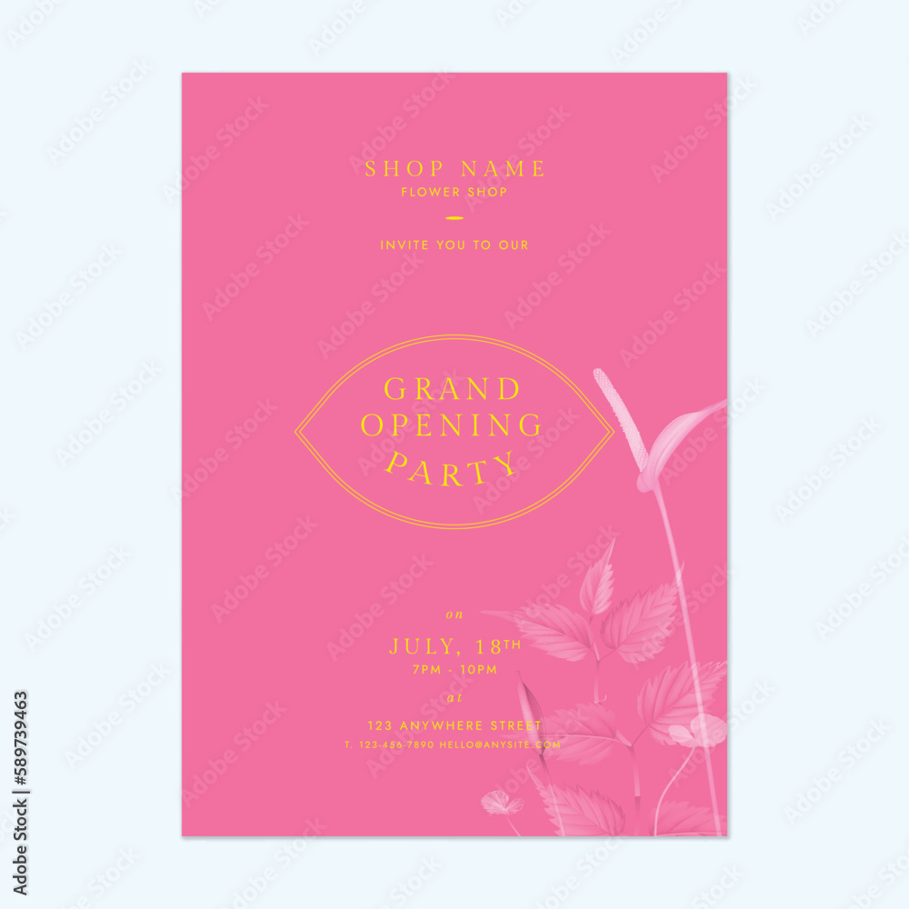 Floral party invitation card template design, Anthurium flowers pink