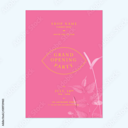 Floral party invitation card template design, Anthurium flowers pink