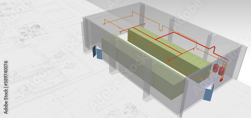Foto Gas Fire Suppression layout 3D illustration