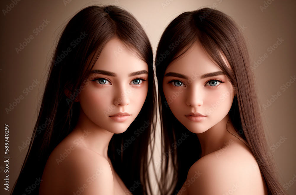 Beautiful twin girls. Generative AI. Beautiful twin girls. Generative AI.