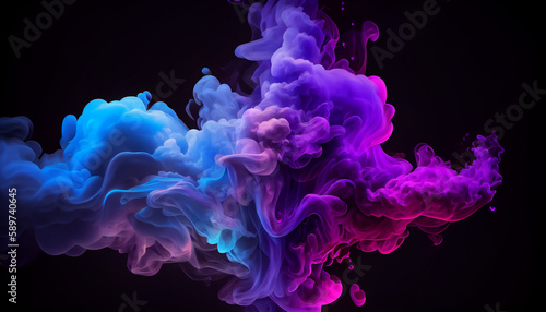 Neon blue and purple multicolored smoke puff cloud Ai generated Image