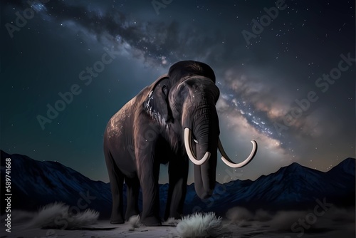 Sumatran elephant walk on the desert Abstract dream background with elephant. Illustration AI Generative