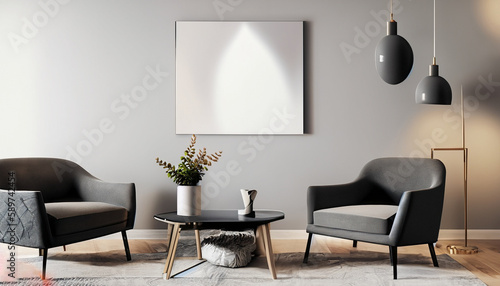 Living room minimalist interior with gray chair figura, mock up minimalist 1
