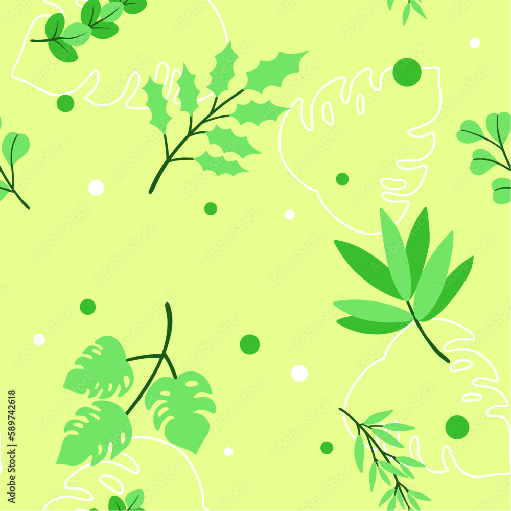 Obraz premium Easter Day Nature Leaf Seamless Pattern Flat Hand Drawn Illustration