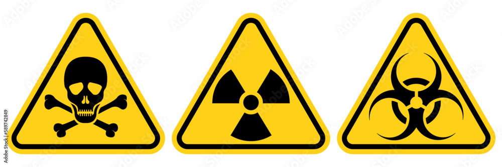 Set sign biohazard toxicity dangerous yellow signs