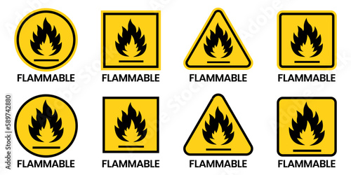 Set flammable icon , hazard warning sign flammable , isolated vector illustration