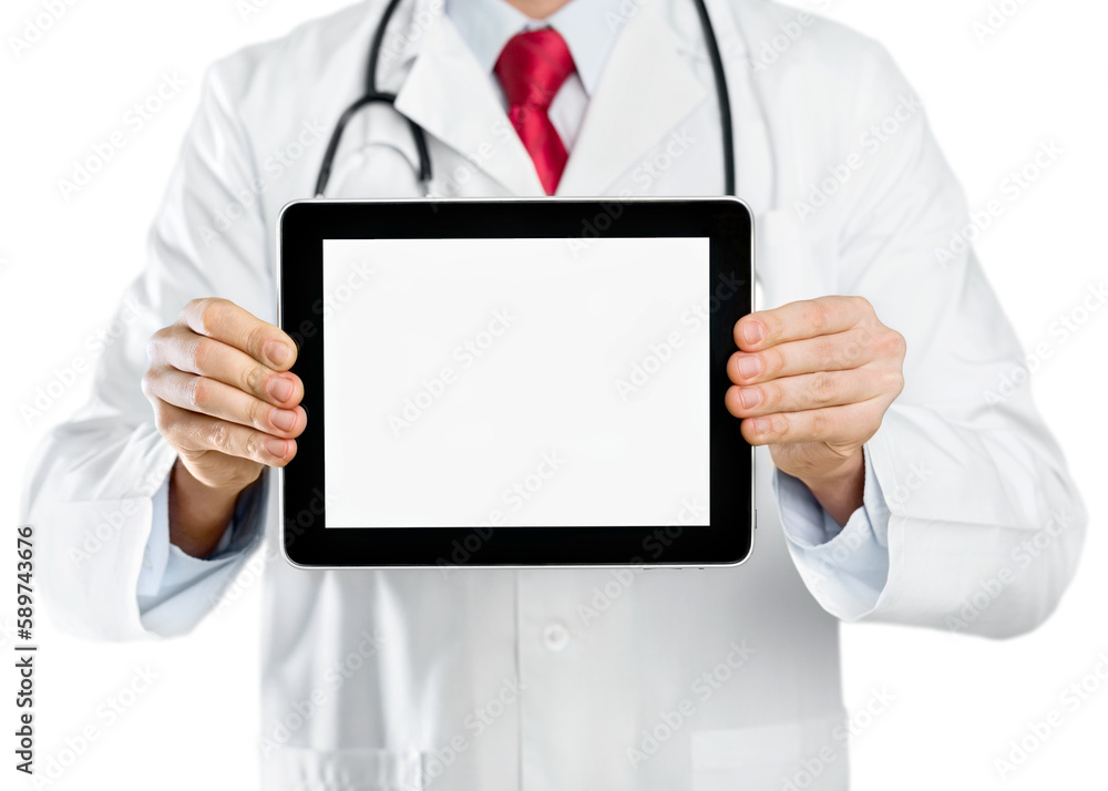 Close-up portrait of Doctor with tablet pc Close-up portrait of Doctor with tablet pc
