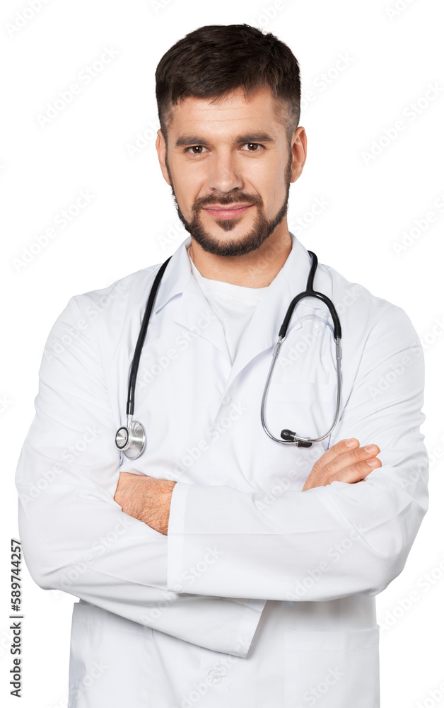 Handsome young male doctor on background