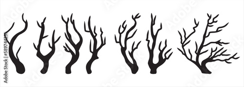 tree trunks and tree branches vector illustration set, suitable for icon, sticker pack, and graphic design elements